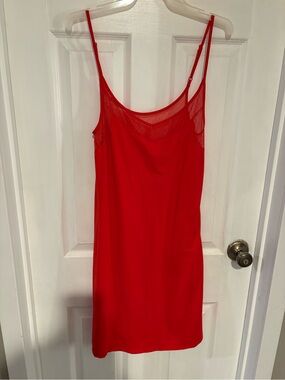 Gilligan & O'Malley Red Slip Dress with Mesh Yoke